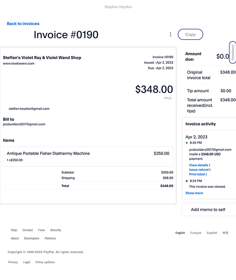 Joshua Miller 1st payment